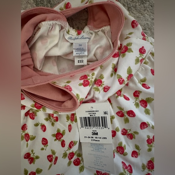 Ralph Lauren Baby Girls Strawberry Jersey Dress & Bloomer 3M - Picture 3 of 4